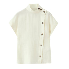 Asymmetric Button-Front Linen Blend Top