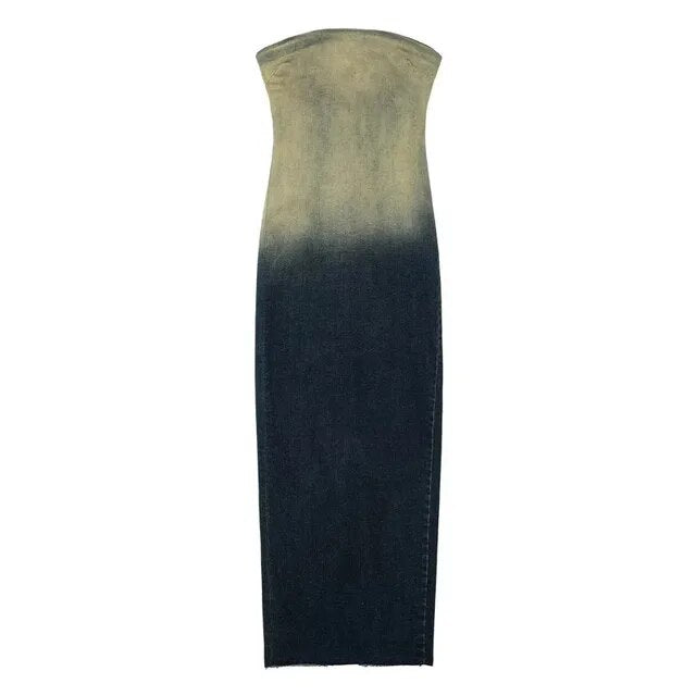 Fade Wash Denim Strapless Dress