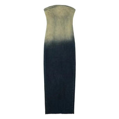 Fade Wash Denim Strapless Dress