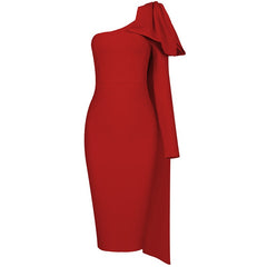 Royal Blue Asymmetric Bow Shoulder Midi Dress