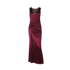 Chic Burgundy Evening Slit Dress