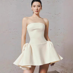 Strapless Drop Waist Structured Bubble Hem Mini Dress