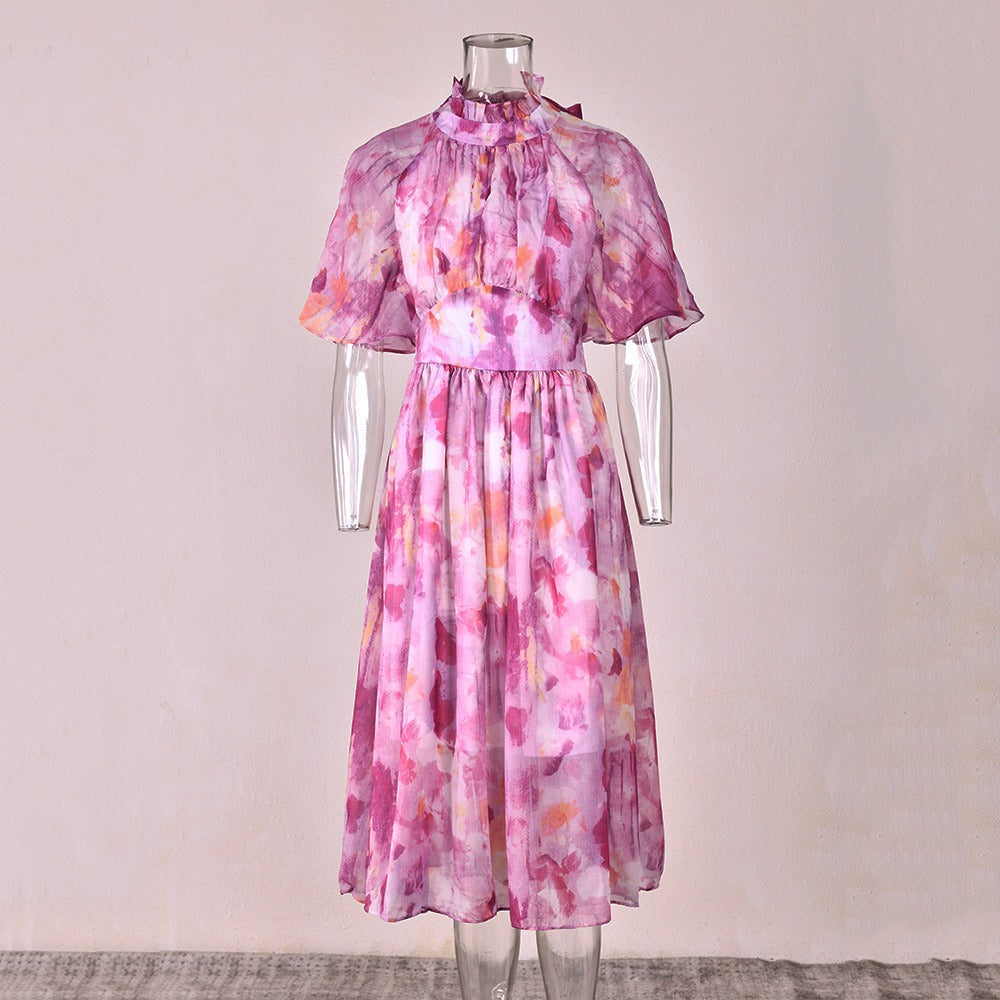 Romantic Rose Ruffled Midi Dress