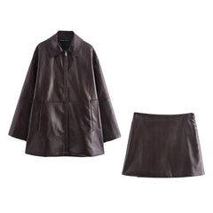 Faux Leather Oversized Jacket and Mini Skirt Set