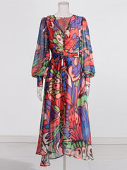 Bohemian Multicolor Abstract Chiffon Maxi Dress