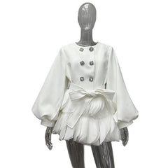 Feather Hem Puff Sleeve Mini Dress