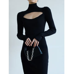 High-Neck Cutout Knit Midi Dress