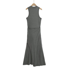 Chic Grey Sleeveless Tie - Front Dress
