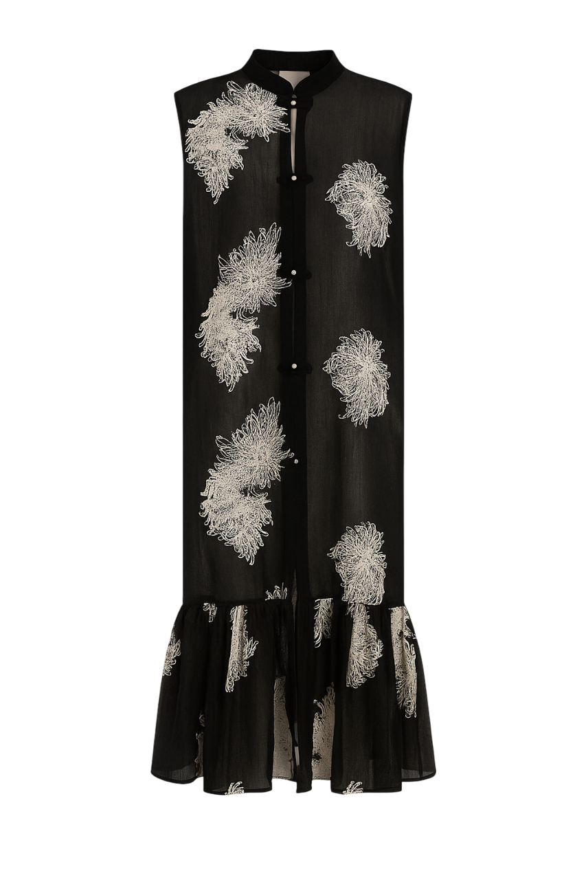 Stylish Embroidered Blooms Collar Dress