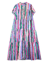 Vibrant Candy Stripe Tiered Maxi Dress