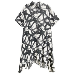 Abstract Brushstroke Asymmetric Shirt Dress