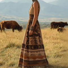 Boho V-Neck Geometric Print Sleeveless Maxi Dress