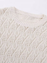 Ivory Sleeveless Knit Crochet Dress