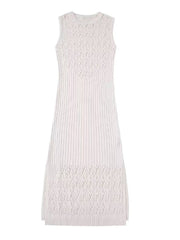 Ivory Sleeveless Knit Crochet Dress
