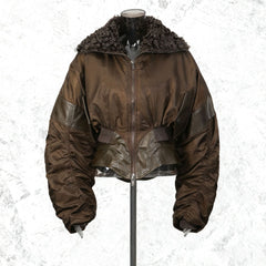 Contrast-Trimmed Bomber Jacket with Faux-Fur Collar