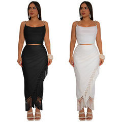 Black Two - Piece Set with Fringe Hem