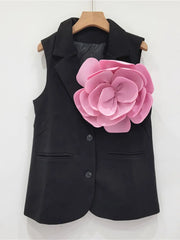 Patchwork Flower Sleeveless Blazer Vest