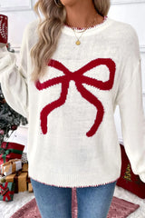 Round Neck Christmas Sweater with A Bow