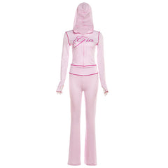 Hooded Zip-Up Top and Flared Pant Set