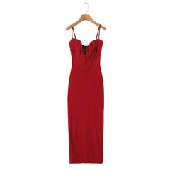 Elegant Satin Red Spaghetti Strap Dress