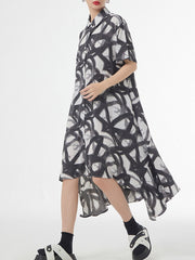 Abstract Brushstroke Asymmetric Shirt Dress