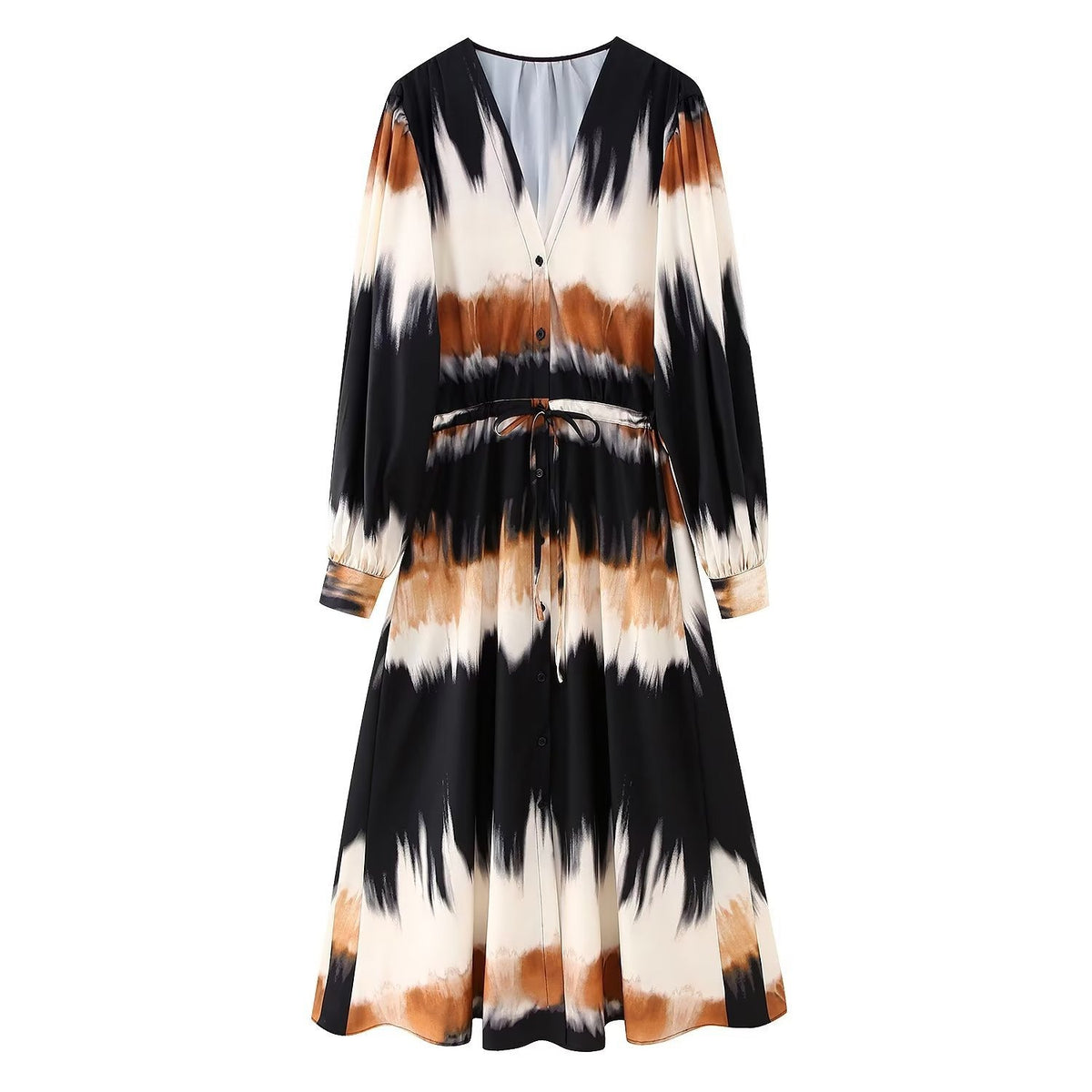 Gradient Inkbrush Drawstring Waist Dress