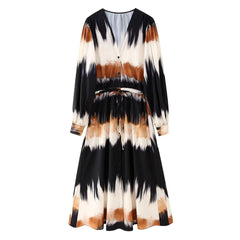 Gradient Inkbrush Drawstring Waist Dress