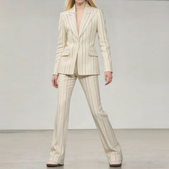 Tailored Vertical Pinstripe Blazer and Wide-Leg Trousers Set