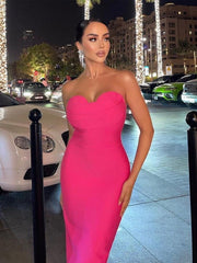 Elegant Strapless Bodycon Midi Dress