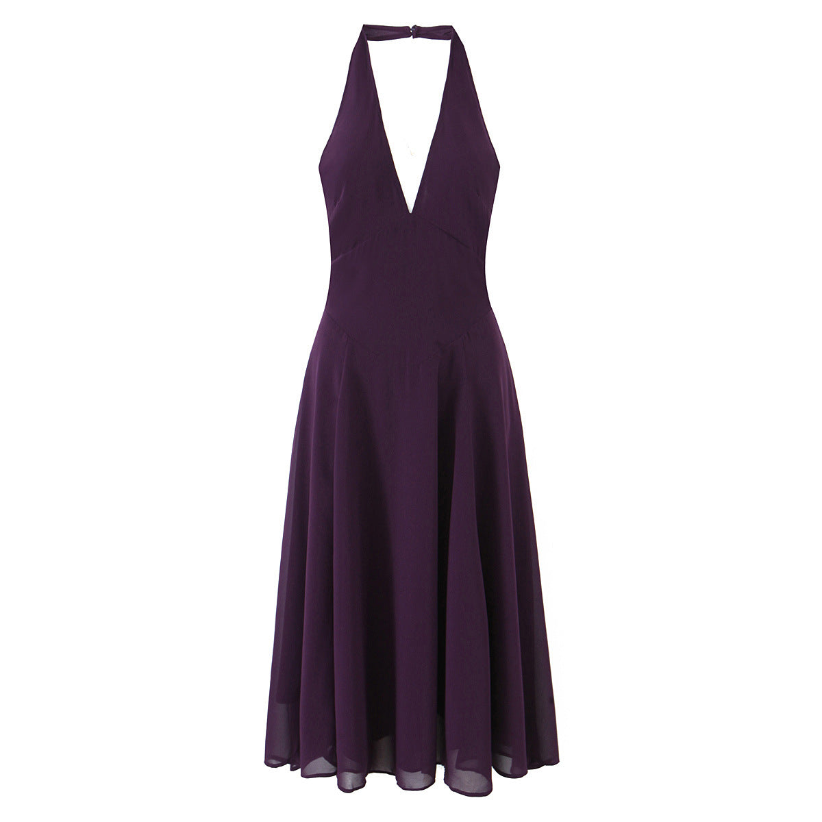 Plum Halter V-Neck Midi Dress