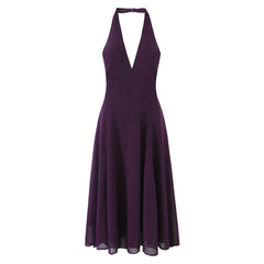Plum Halter V-Neck Midi Dress