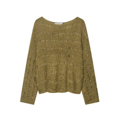 Fringed Textured Knit Boat-Neck Sweater