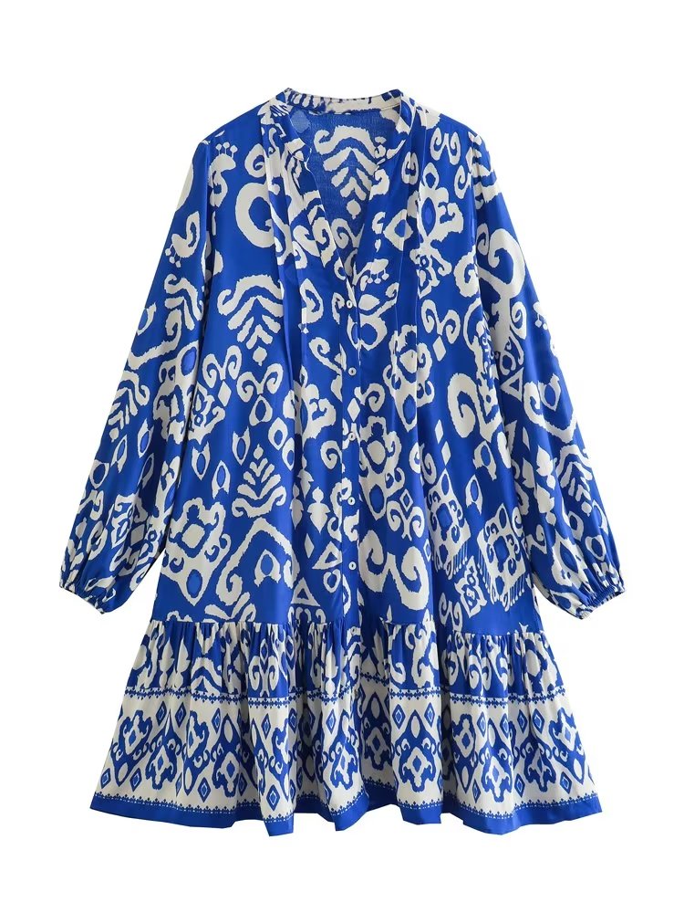 Ethnic Print Ruffle Hem Dress