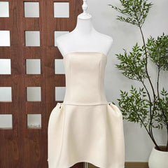 Strapless Drop Waist Structured Bubble Hem Mini Dress