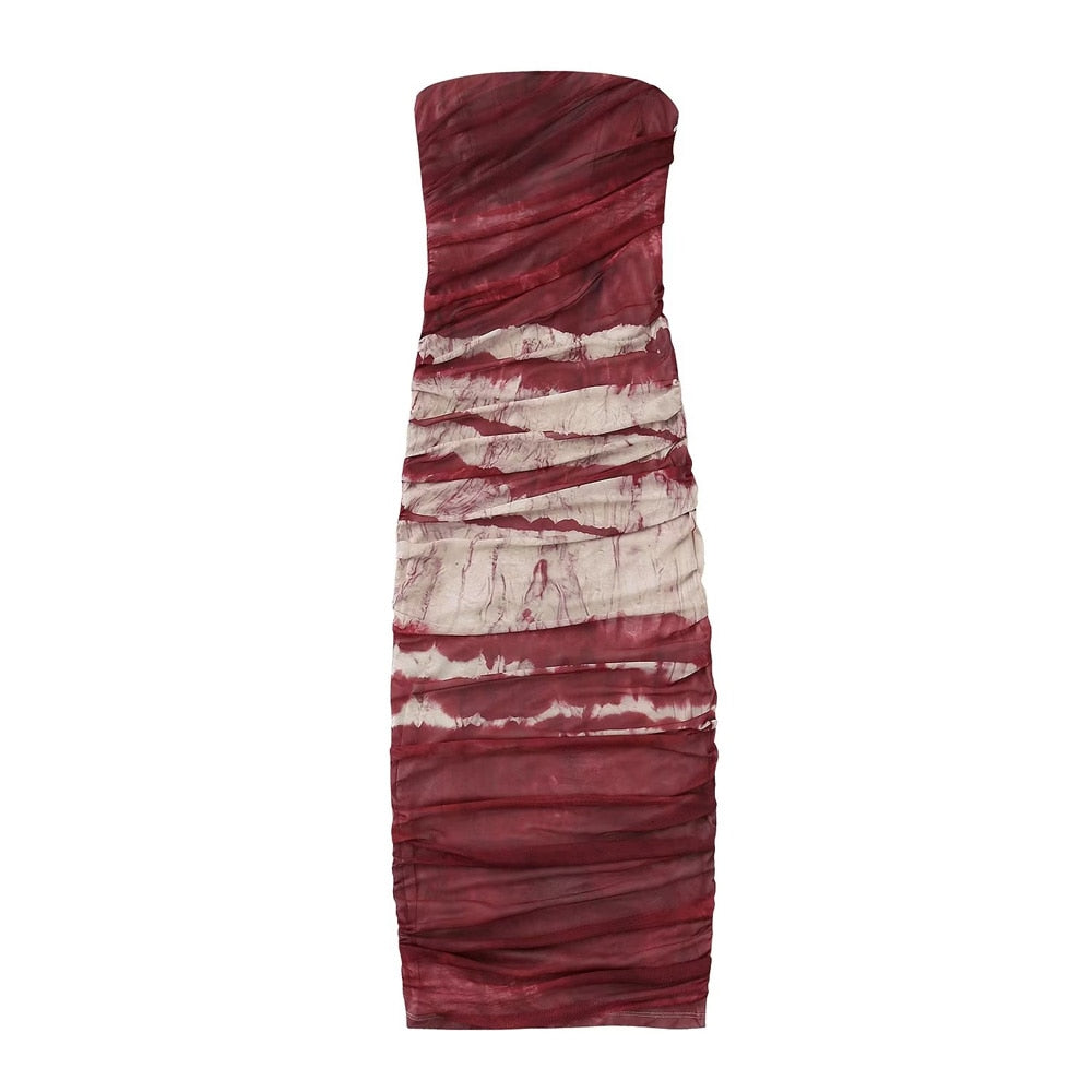 Marble Print Tie-Dye Ruched Dress