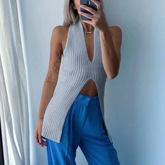 Minimalist Deep V Ribbed Sleeveless Top