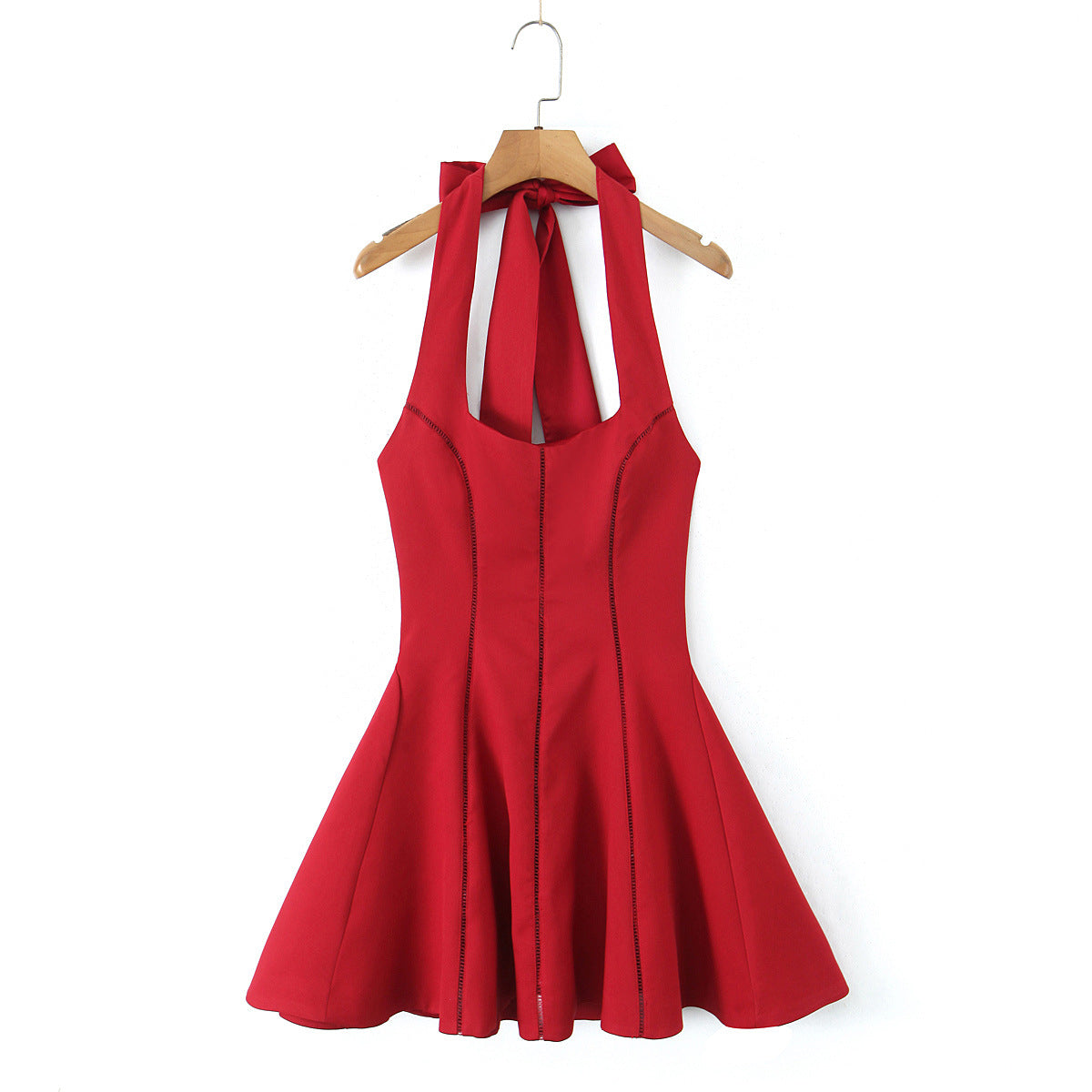 Red Halter Flare Party Dress