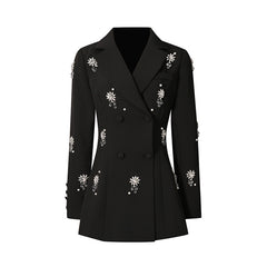 Crystal-Embellished Double-Breasted Tailored Blazer