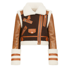Leather Panel Shearling Moto Jacket