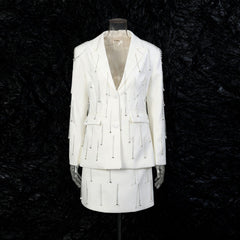 Rhinestone Draped Blazer Skirt Set