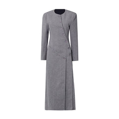 Long Collarless Coat with Asymmetric Buttons