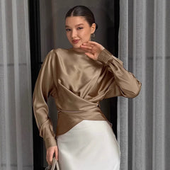 Satin Ruched Wrap Blouse