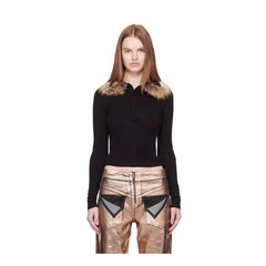 Faux Fur Collar Pullover Long Sleeve Top