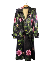 Romantic Black Floral Print Trench
