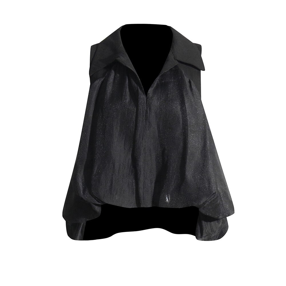 Asymmetric Hem Flowing Collar Blouse