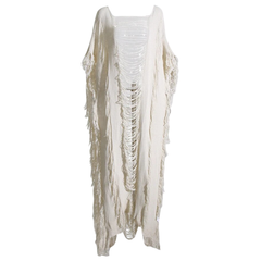 Boho Fringe Hollow Knit Maxi Cape