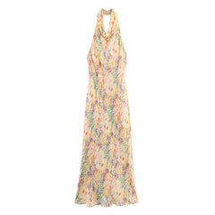 Halter-Neck Floral Print Maxi Dress