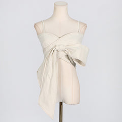 Bow Front Cami Crop Top with Stitch Detail