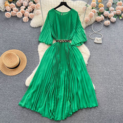 Elegant Draped Pleated Stain Dress