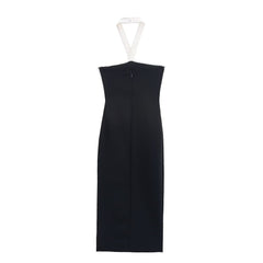 Black - White Halter Midi Dress